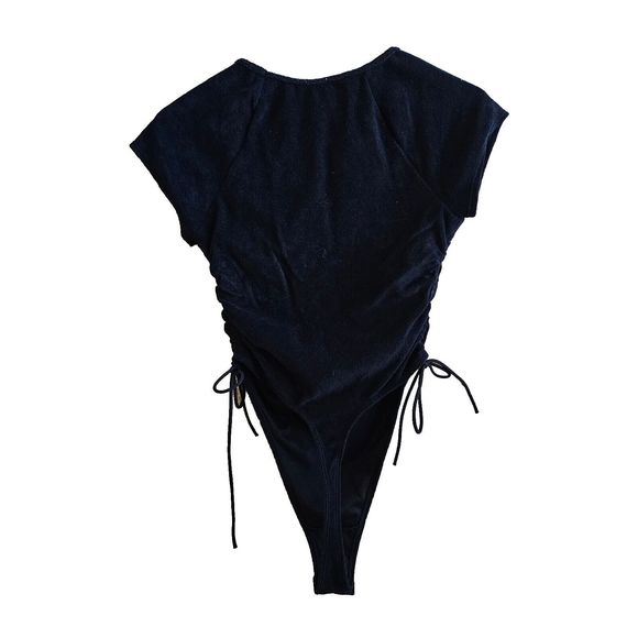 NWT SAVAGE X FENTY 70s Ruched Terry Thong Teddy black size Medium - Picture 4 of 6